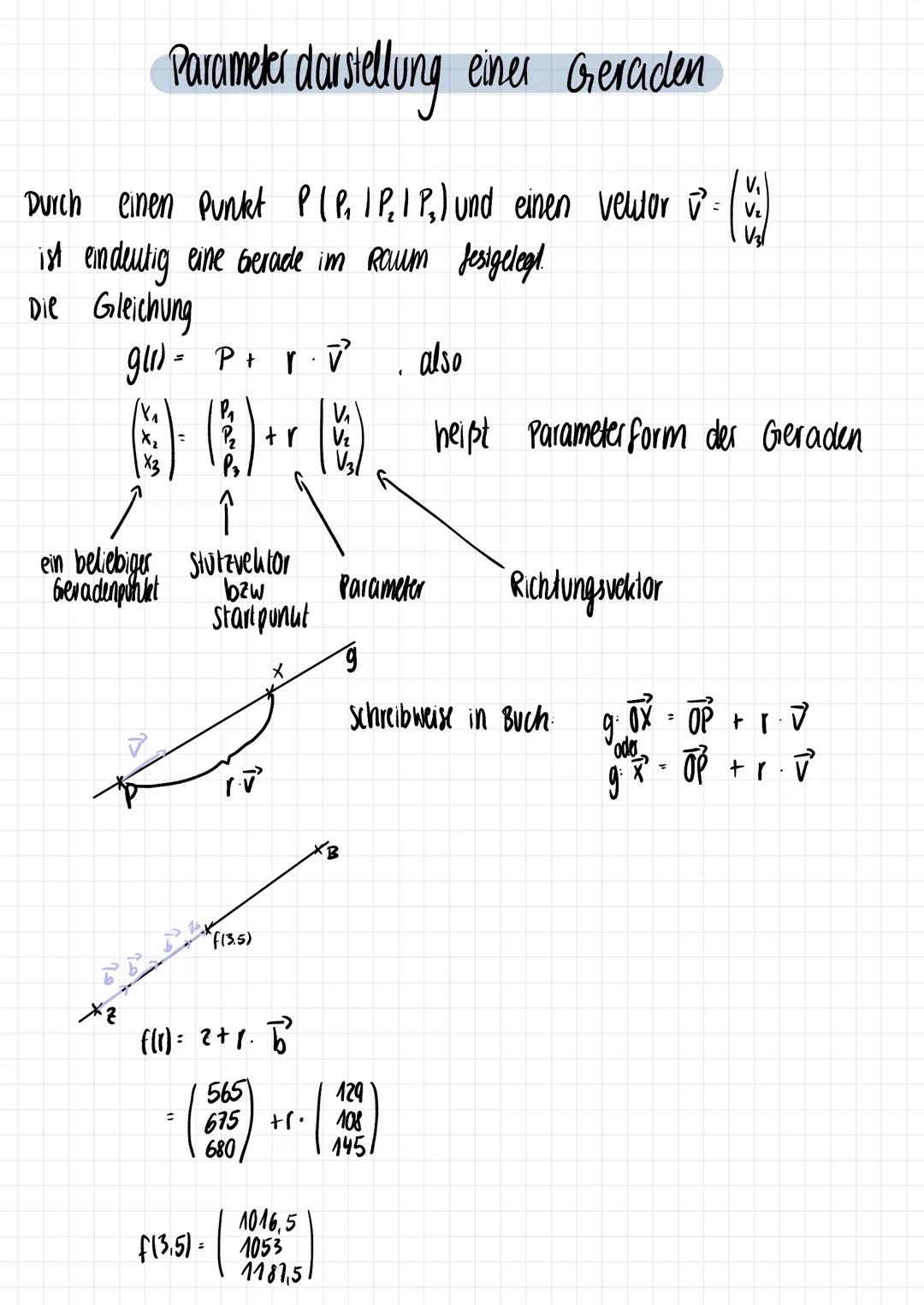 Parameki darstellung einer Geraden
Durch einen Punkt P(P, IP, IP,) und einen velitor ✓= (v₂)
ist eindeutig eine Gerade im Raum festgelegt.
V