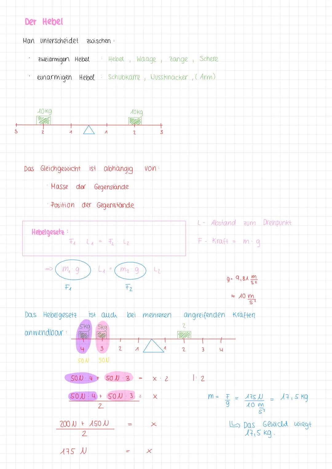 3
Der Hebel
Man unterscheidet zwischen:
zweiarmigen Hebel
einarmigen Hebel
10 kg
2
Hebelgesetz:
1
Ex
m g
Fi
anwendbar:
Das Hebelgesetz.
A
Da