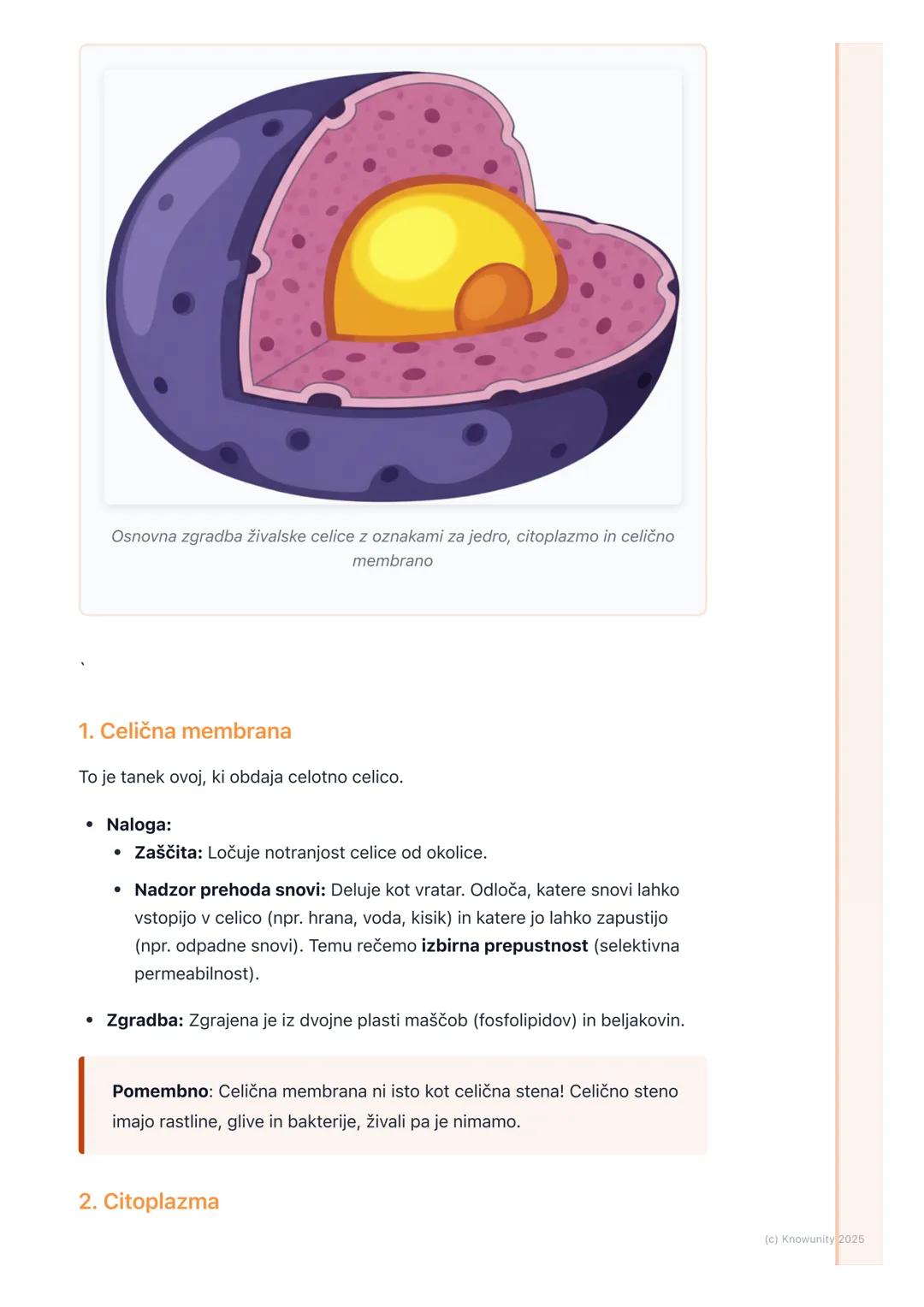 # Zgradba celice
Uvod: Celica kot osnovna enota življenja
Vsa živa bitja so zgrajena iz celic. Celica je najmanjša enota, ki lahko
samosto