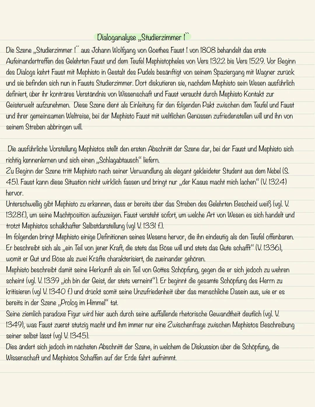 Dialoganalyse ,,Studierzimmer [
Die Szene ,,Studierzimmer laus Johann Wolfgang von Goethes Faust I von 1808 behandelt das erste
Aufeinandert