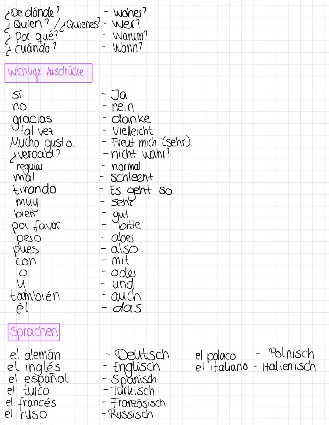 Begrüßungen
¡Hola!
Buenos días.
Buenas noches.
¿Qué tal?
¿Cómo estás?
Verabschiedungen
¡Adiós!
Hasta Luego!
¡Hasta la próxima!
Vorstellung
s
