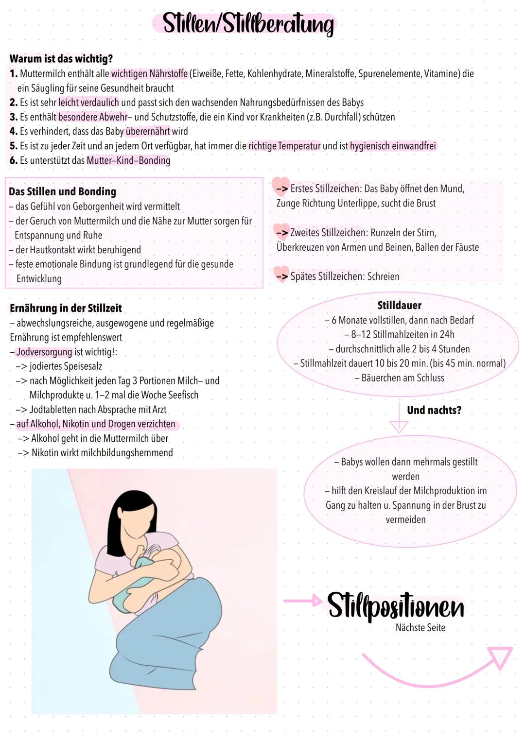 # Stillen/Stillberatung
Warum ist das wichtig?
1. Muttermilch enthält alle wichtigen Nährstoffe (Eiweiße, Fette, Kohlenhydrate, Mineralsto