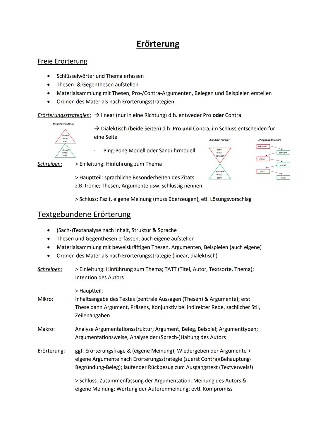 Erörterung
Freie Erörterung
- Schlüsselwörter und Thema erfassen
- Thesen- & Gegenthesen aufstellen
- Materialsammlung mit Thesen, Pro-/Co