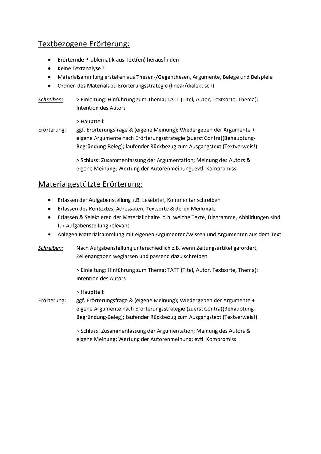 Erörterung
Freie Erörterung
- Schlüsselwörter und Thema erfassen
- Thesen- & Gegenthesen aufstellen
- Materialsammlung mit Thesen, Pro-/Co