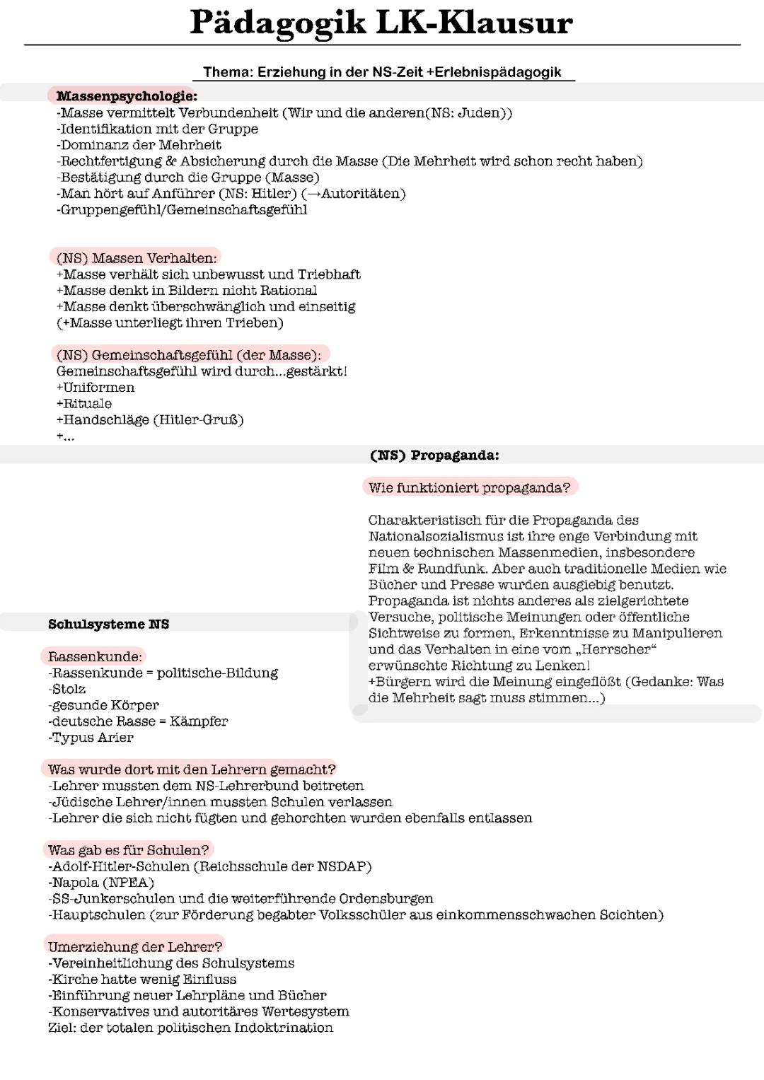 Thema: Erziehung in der NS-Zeit (+Schule in der NS-Zeit)