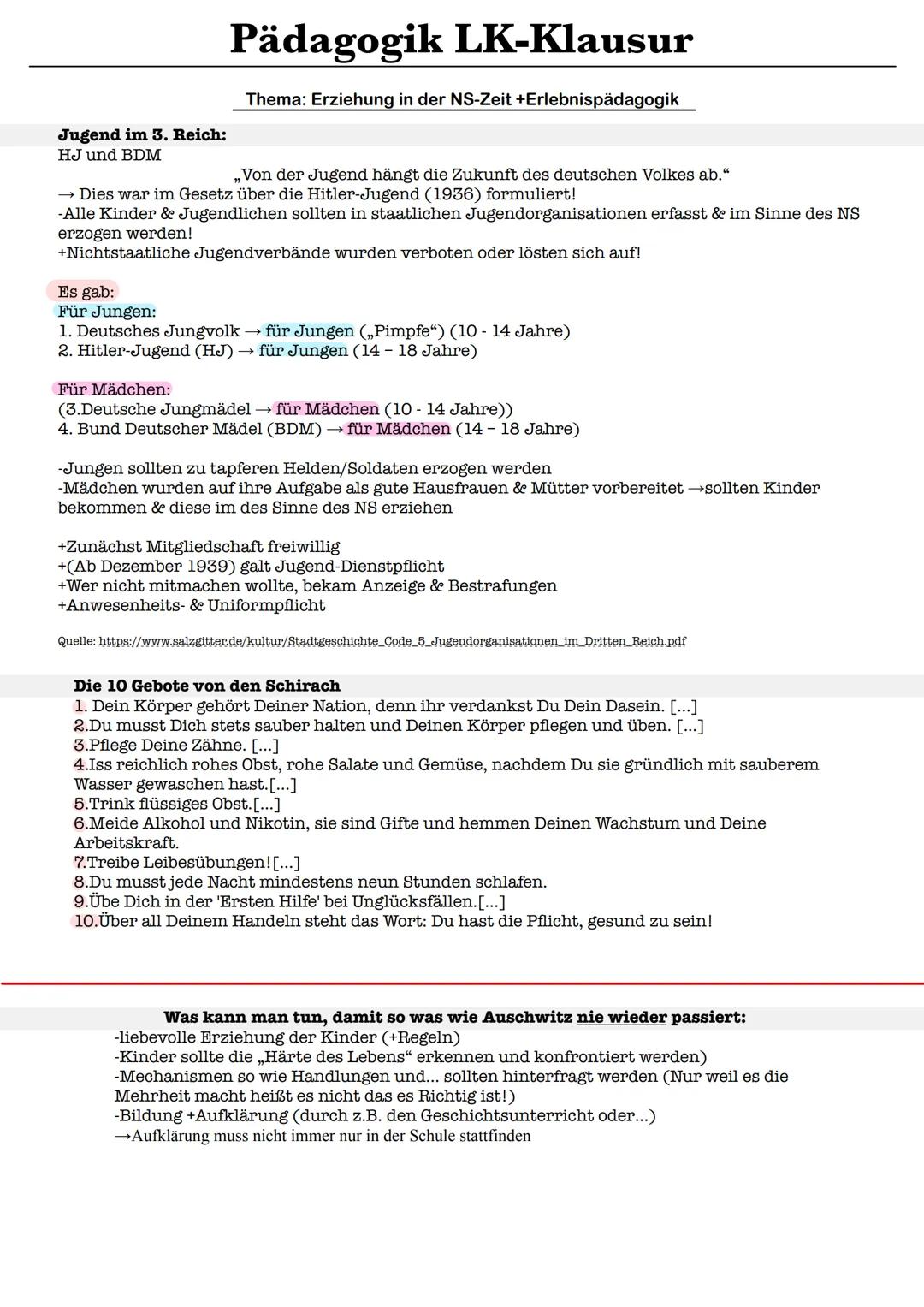 Pädagogik LK-Klausur
Thema: Erziehung in der NS-Zeit +Erlebnispädagogik
Massenpsychologie:
-Masse vermittelt Verbundenheit (Wir und die ande