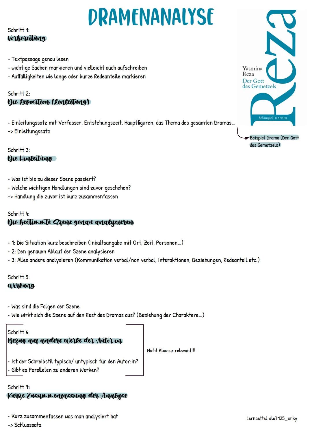 Schritt 1:
Vorbereitung
Textpassage genau lesen
DRAMENANALYSE
wichtige Sachen markieren und vielleicht auch aufschreiben
• Auffälligkeite