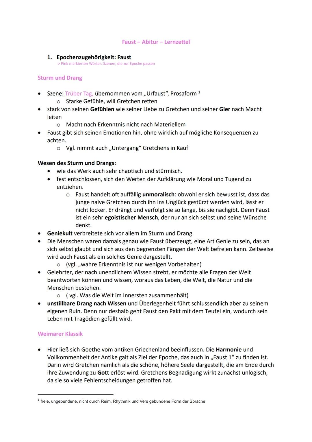 # Faust-Abitur - Lernzettel
1. Epochenzugehörigkeit: Faust
->Pink markierten Wörter: Szenen, die zur Epoche passen
Sturm und Drang
Szene
