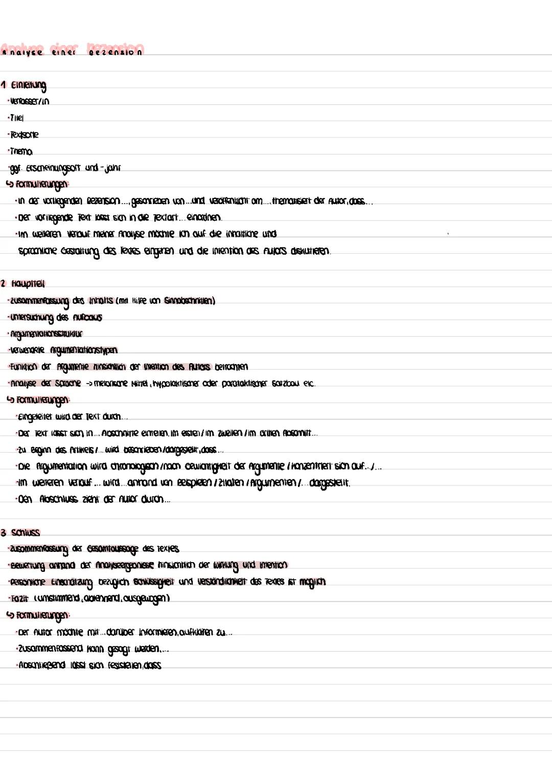 Analyse einer Rezension Zusammenfassung