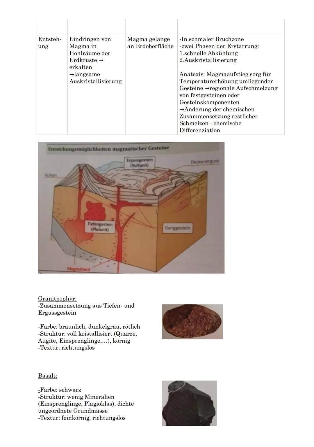 Gesteine und ihre Entstehung
Gesteine: relativ stationäre geologische Körper der Lithosphäre aus mehreren Mineralien bestehend
Mineralien: s