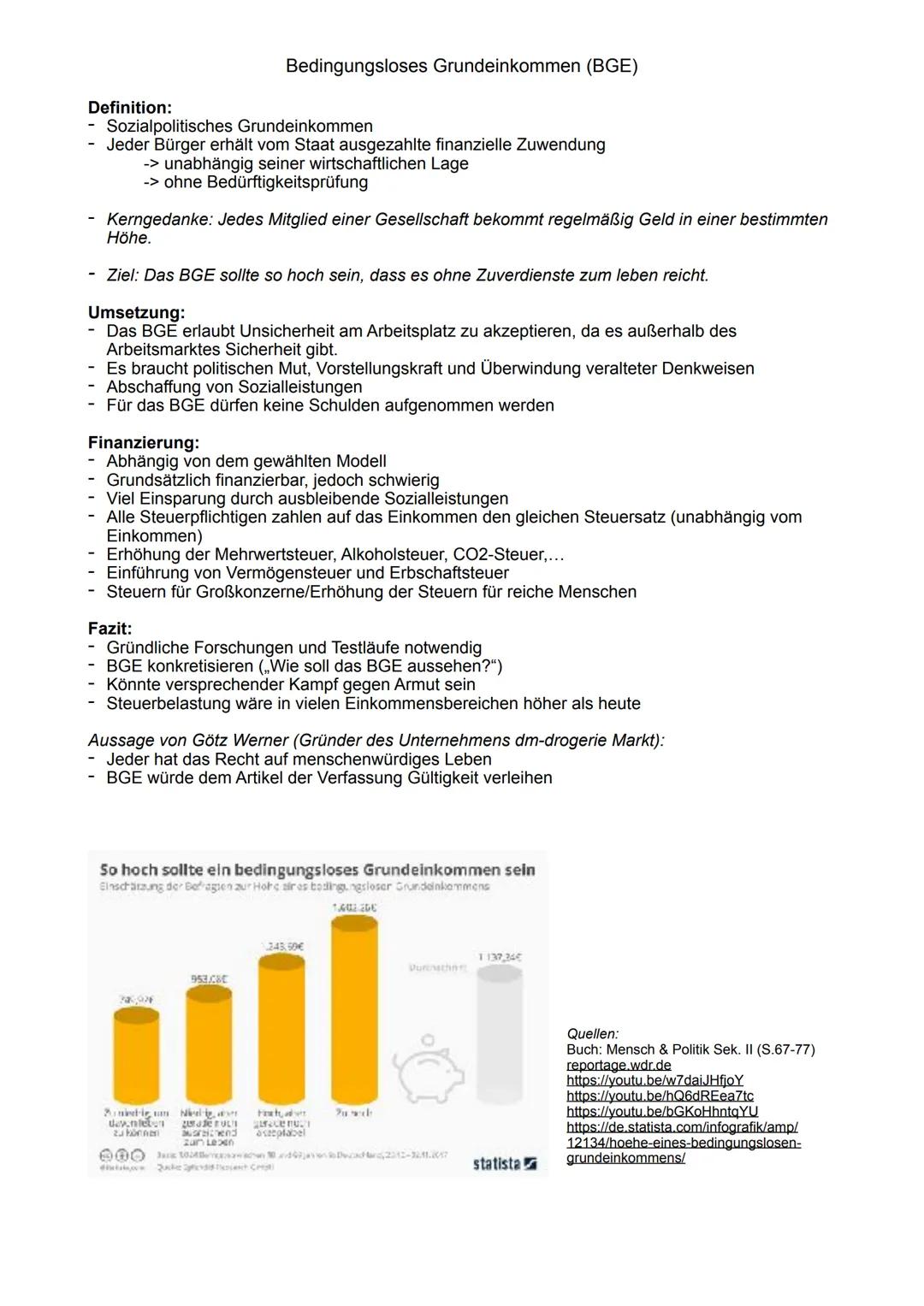 # Bedingungsloses Grundeinkommen (BGE)
Definition:
- Sozialpolitisches Grundeinkommen
- Jeder Bürger erhält vom Staat ausgezahlte finanziel