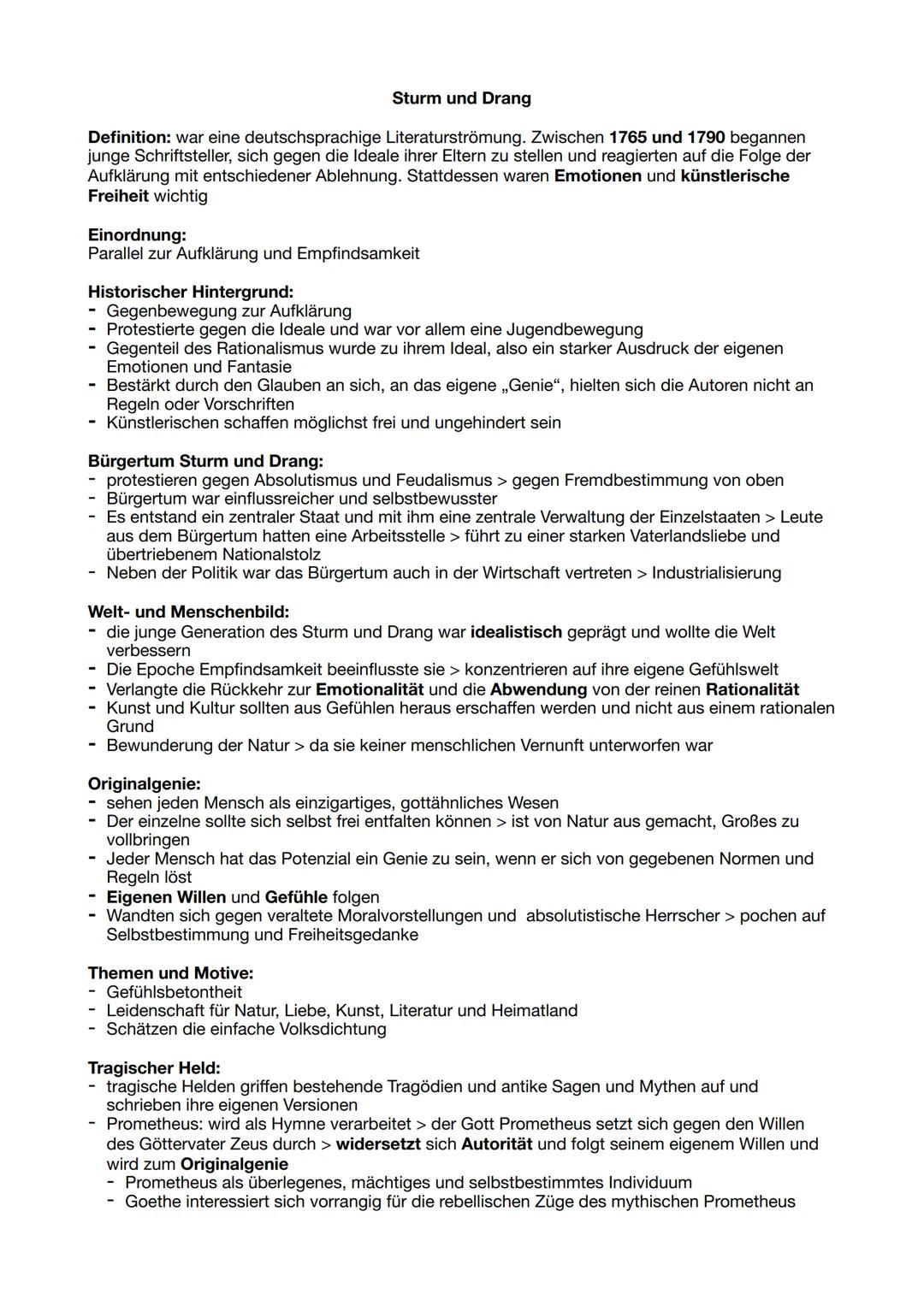 # Sturm und Drang
Definition: war eine deutschsprachige Literaturströmung. Zwischen 1765 und 1790 begannen
junge Schriftsteller, sich gegen