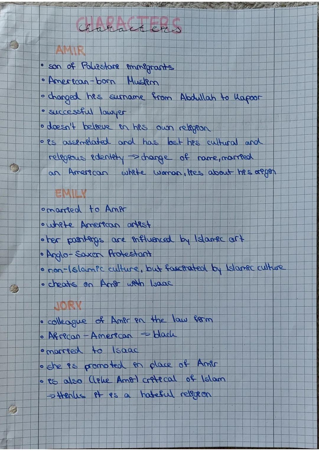 • son of Pakistane immigrants
American-born Muslim
0
Characters
• doesn't believe in hes
own religion
• es assemelated and has lost his cult