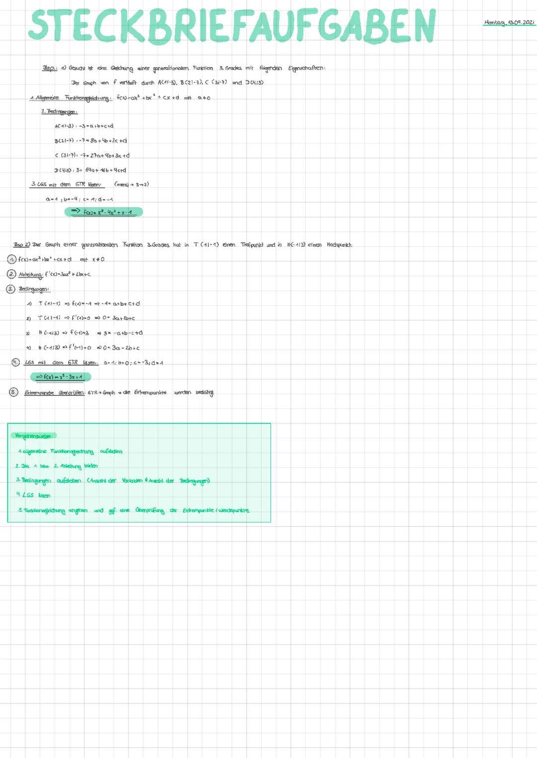 Steckbriefaufgaben - Mathe LK