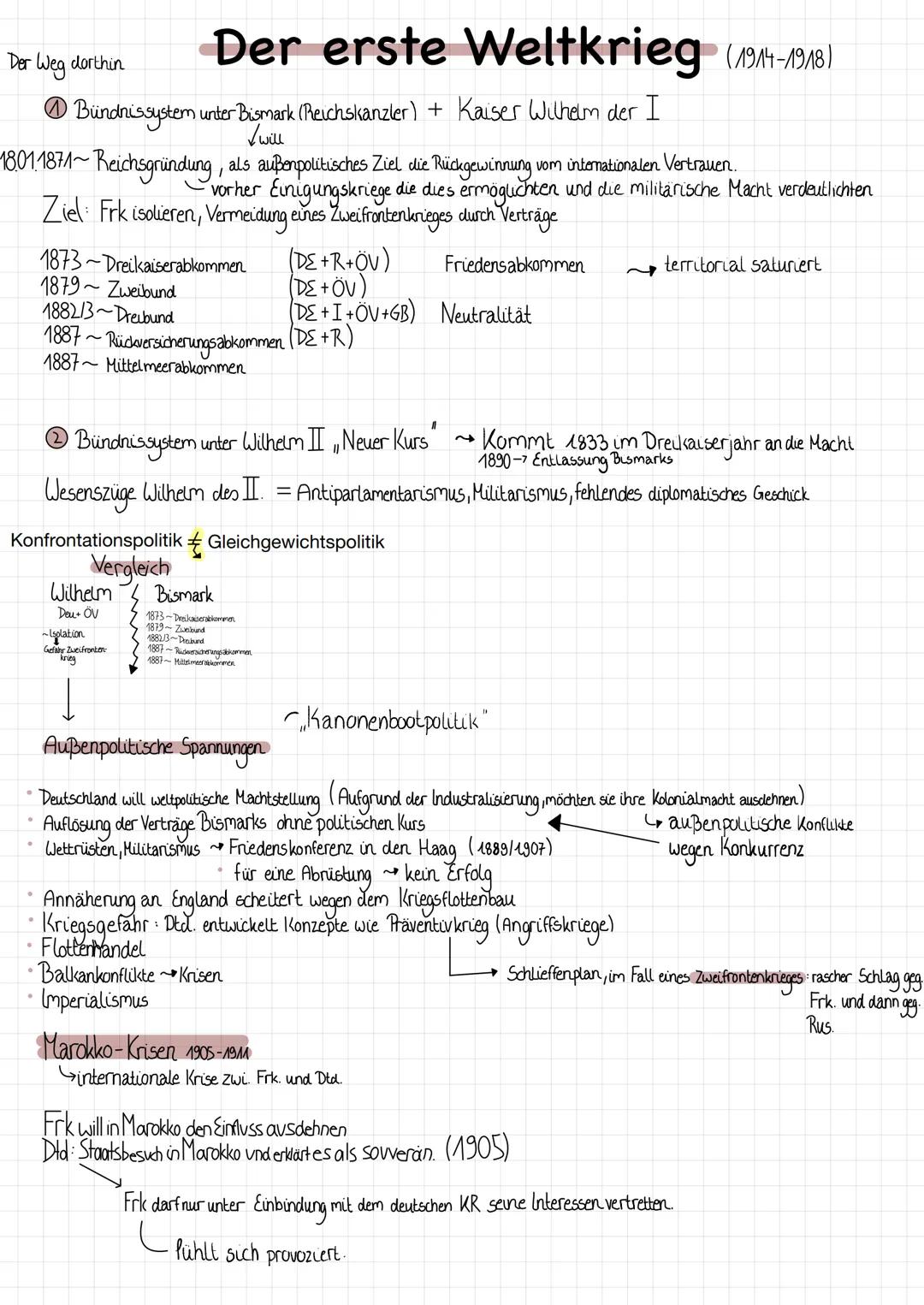Der Weg dorthin
Bündnissystem unter Bismark (Reichskanzler) + Kaiser Wilhelm der I
✓ will
18.01.1871~ Reichsgründung, als außenpolitisches Z