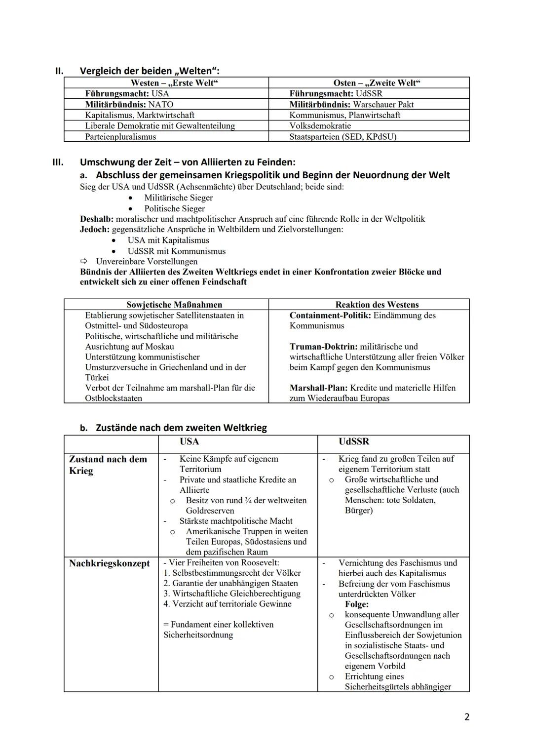 I.
Geschichte Kursarbeit Ost-West-Konflikt
12/2/1
Begriffe, Pakte und Politik:
Atomares Patt: Zustand zwischen USA und UdSSR, die sich milit