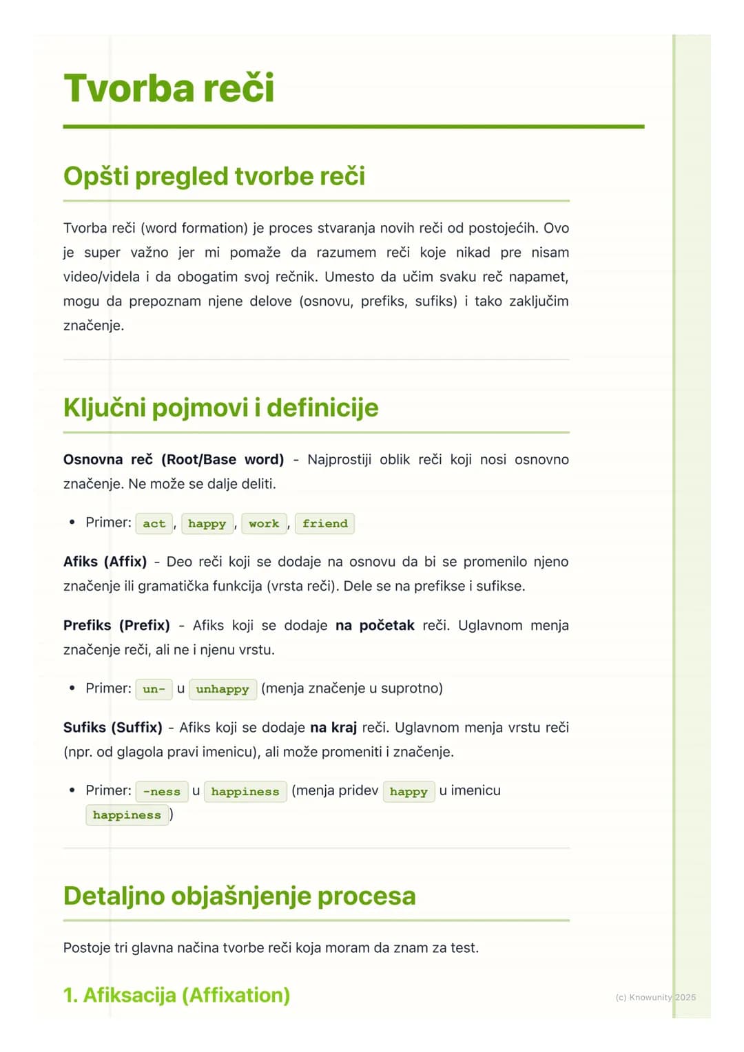 # Tvorba reči
## Opšti pregled tvorbe reči
Tvorba reči (word formation) je proces stvaranja novih reči od postojećih. Ovo
je super važno j