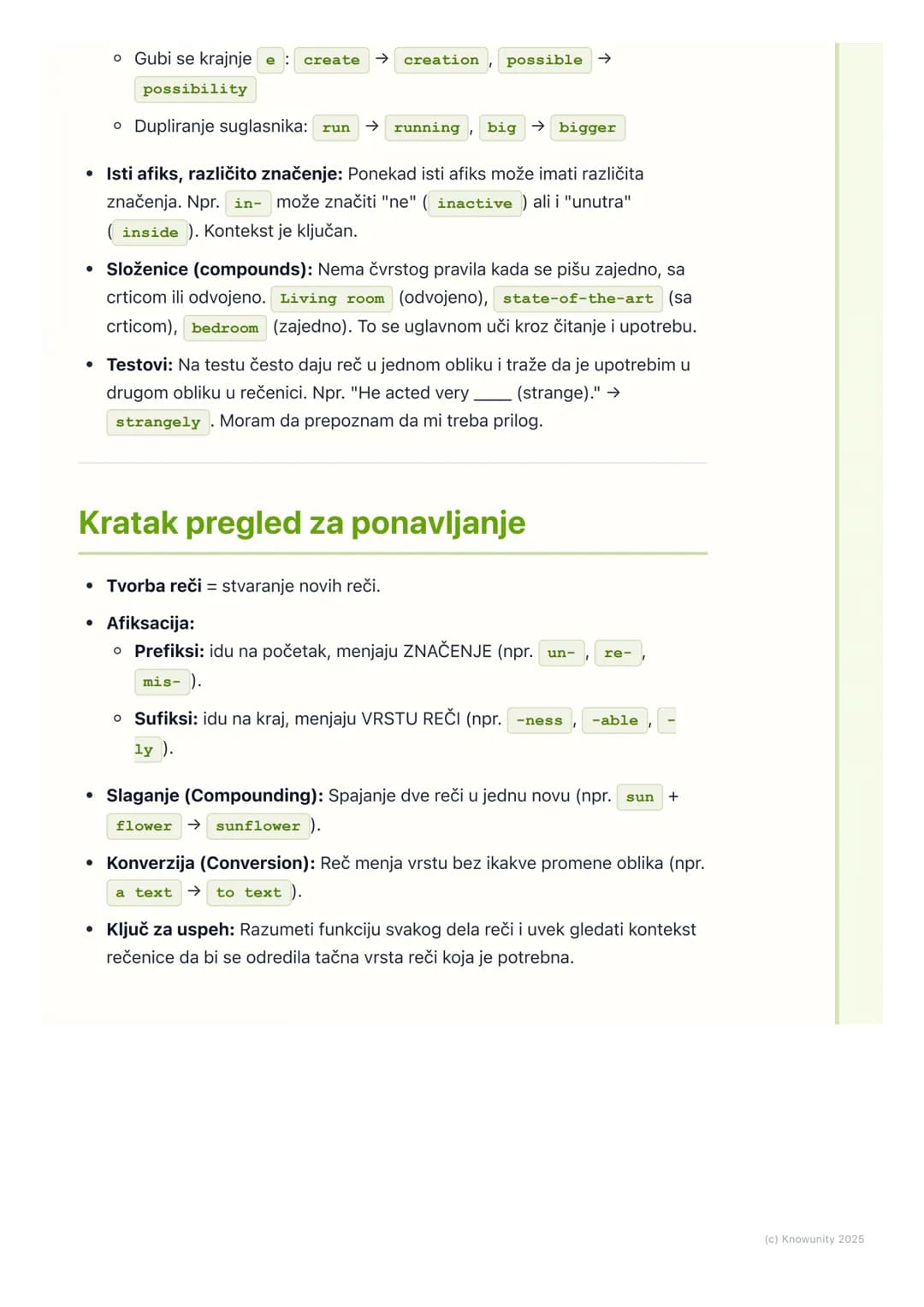 # Tvorba reči
## Opšti pregled tvorbe reči
Tvorba reči (word formation) je proces stvaranja novih reči od postojećih. Ovo
je super važno j