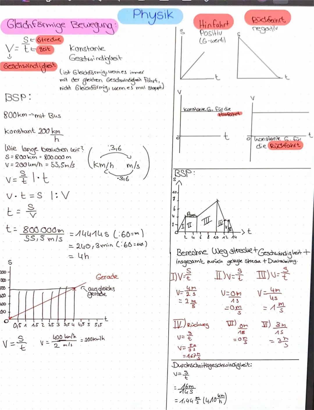 gleichförmige und beschleunigte Bewegung und Geschwindigkeit
