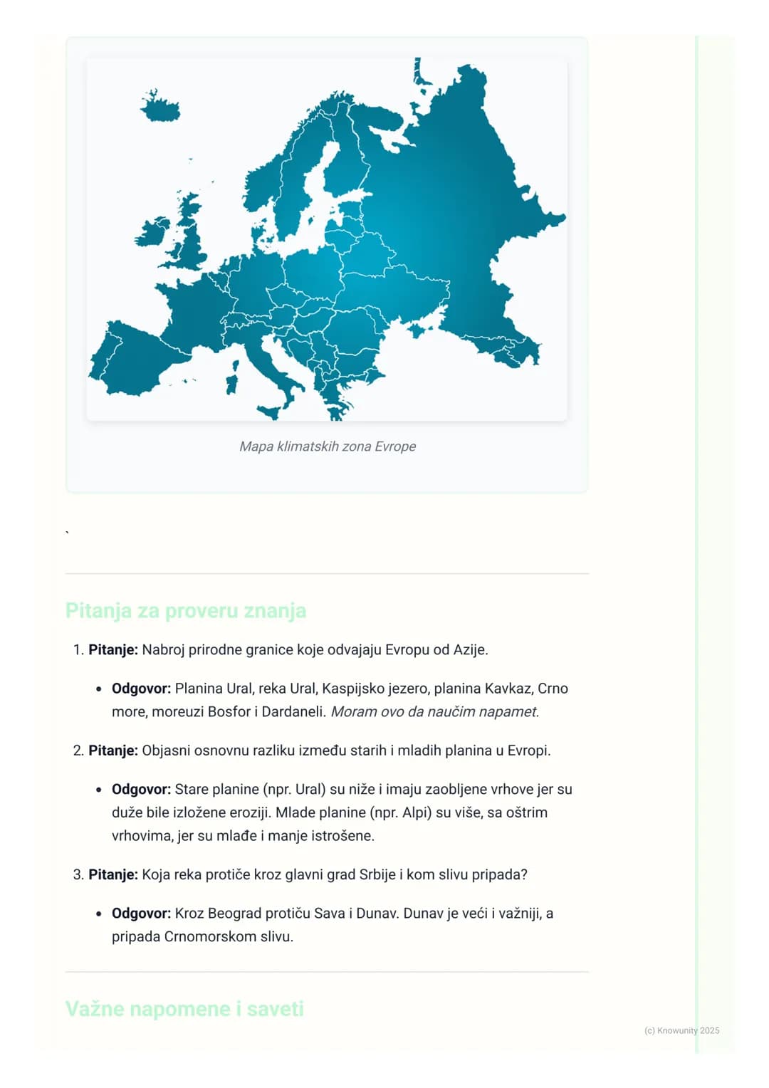 # Evropa
## Opšti pregled Evrope
Evropa je jedan od sedam kontinenata. Po površini je drugi najmanji kontinent
(samo je Australija manja),