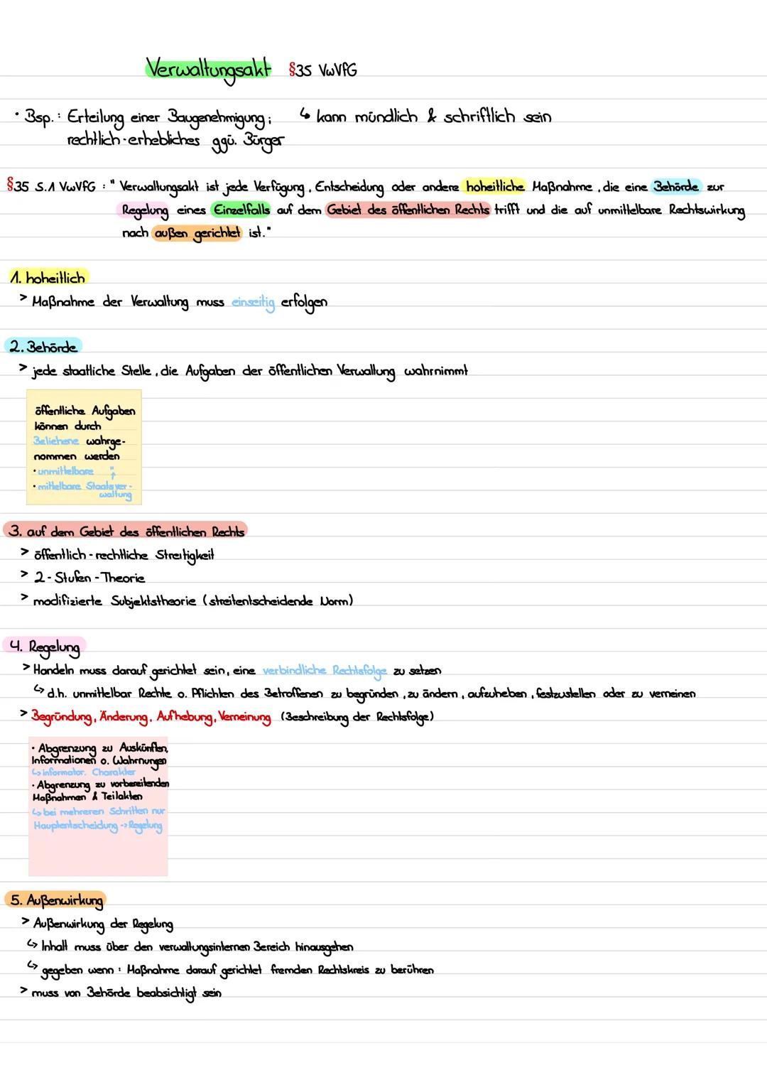 • Bsp.: Erteilung einer Baugenehmigung:
rechtlich erhebliches ggü. Bürger
Verwaltungsakt $35 VwVfG
$35 S.1 VwVfG: "Verwaltungsakt ist jede V