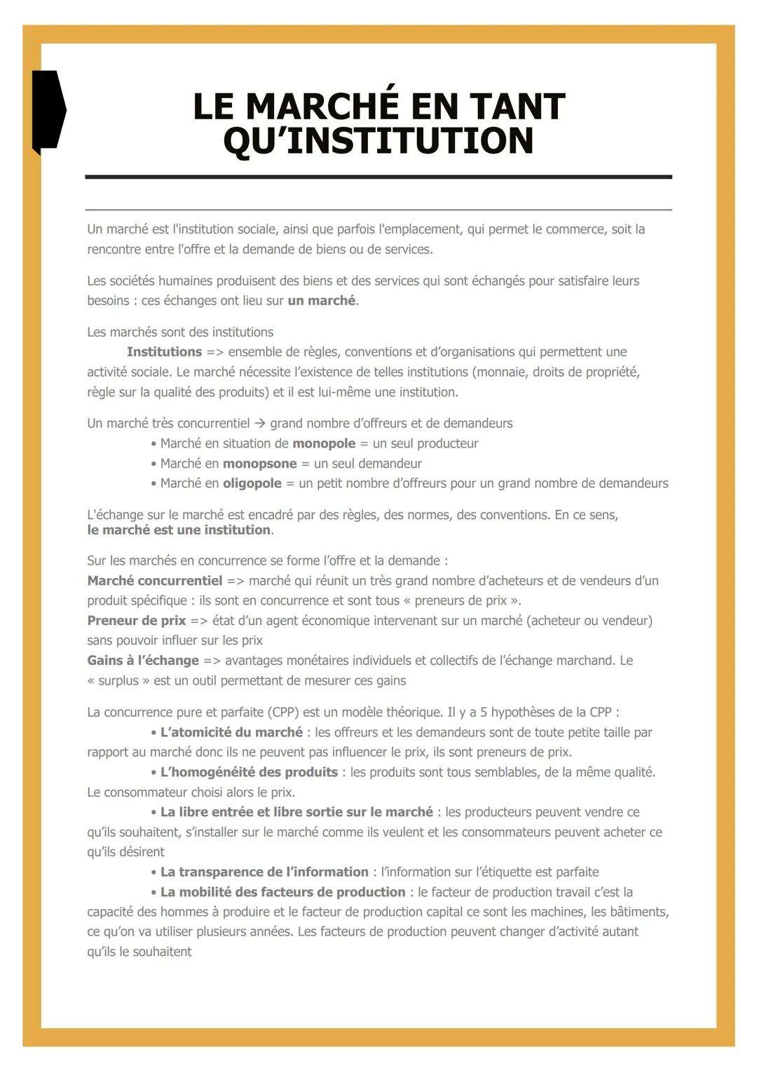 # LE MARCHÉ EN TANT
QU'INSTITUTION
Un marché est l'institution sociale, ainsi que parfois l'emplacement, qui permet le commerce, soit la
re