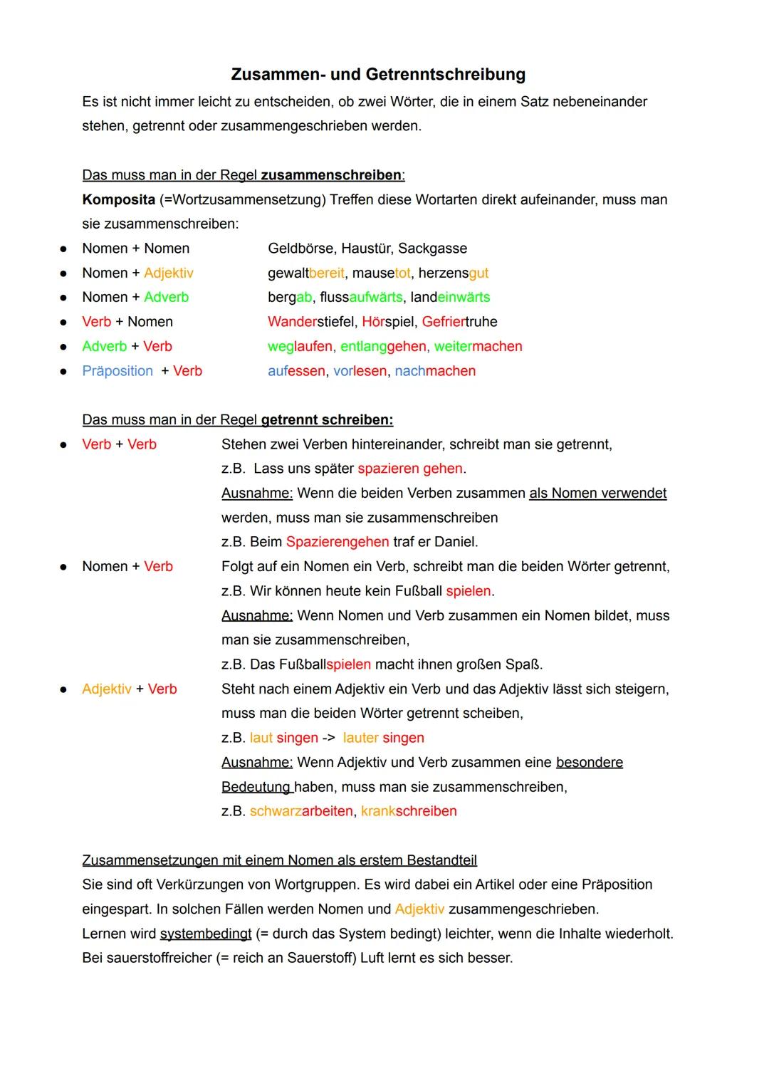 Zusammen - und Getrenntschreibung