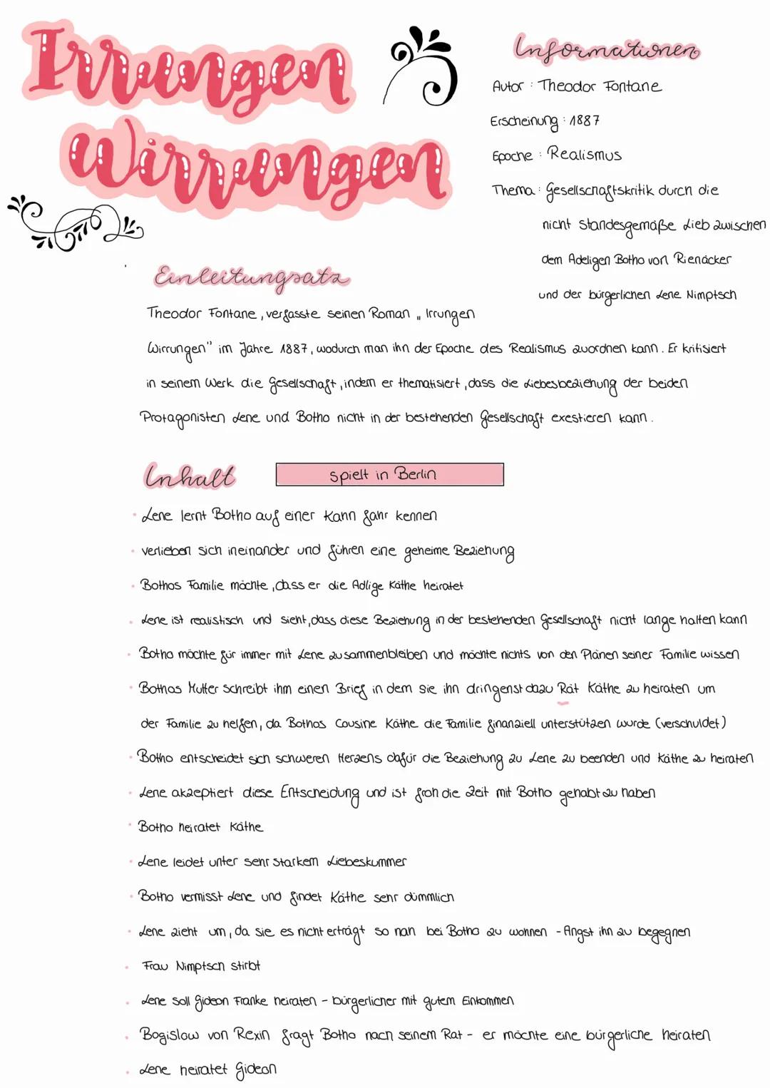 Irrungen Wirrungen Abitur Lernzettel (Abi 23)