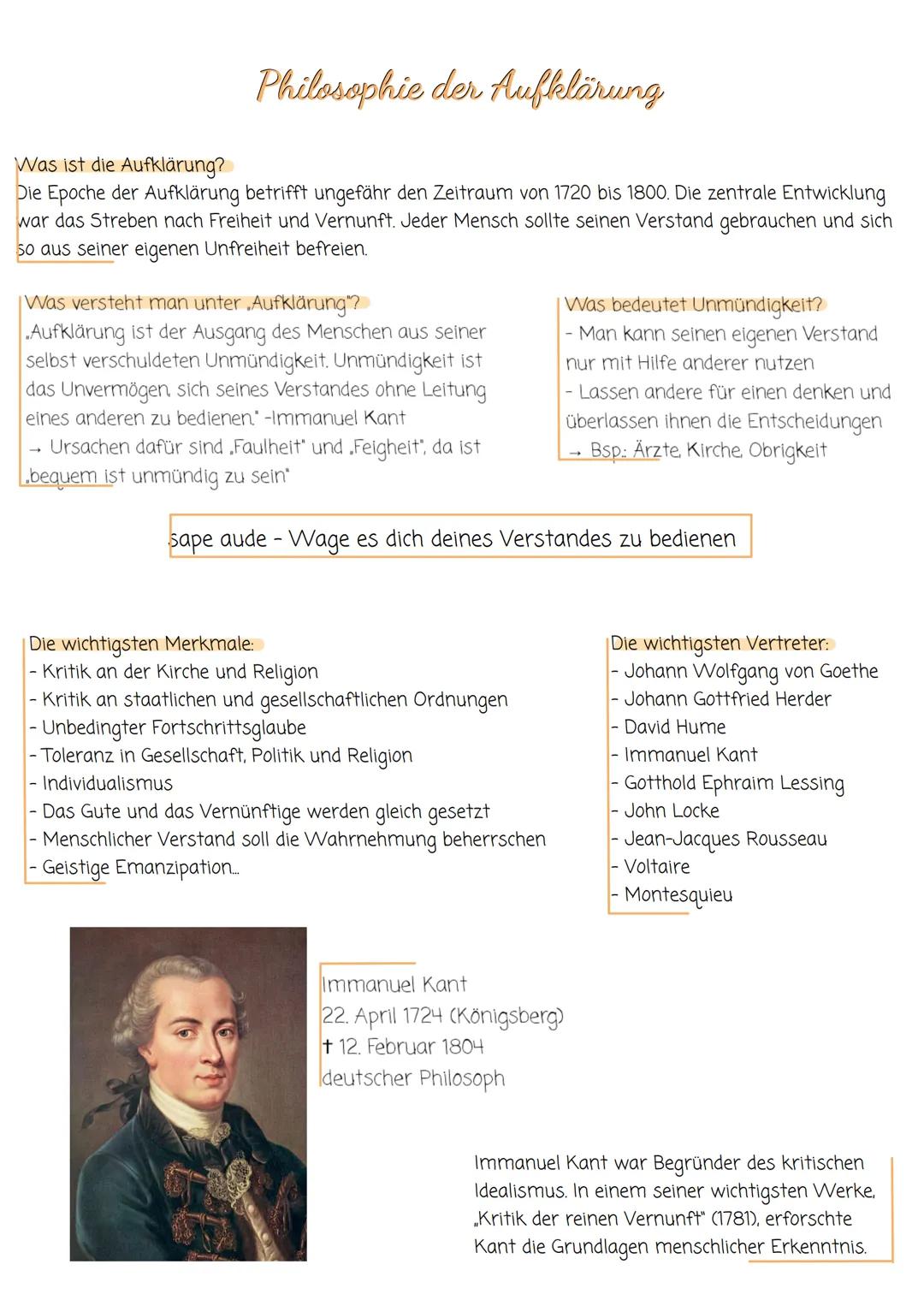 # Philosophie der Aufklärung
Was ist die Aufklärung?
Die Epoche der Aufklärung betrifft ungefähr den Zeitraum von 1720 bis 1800. Die zentr