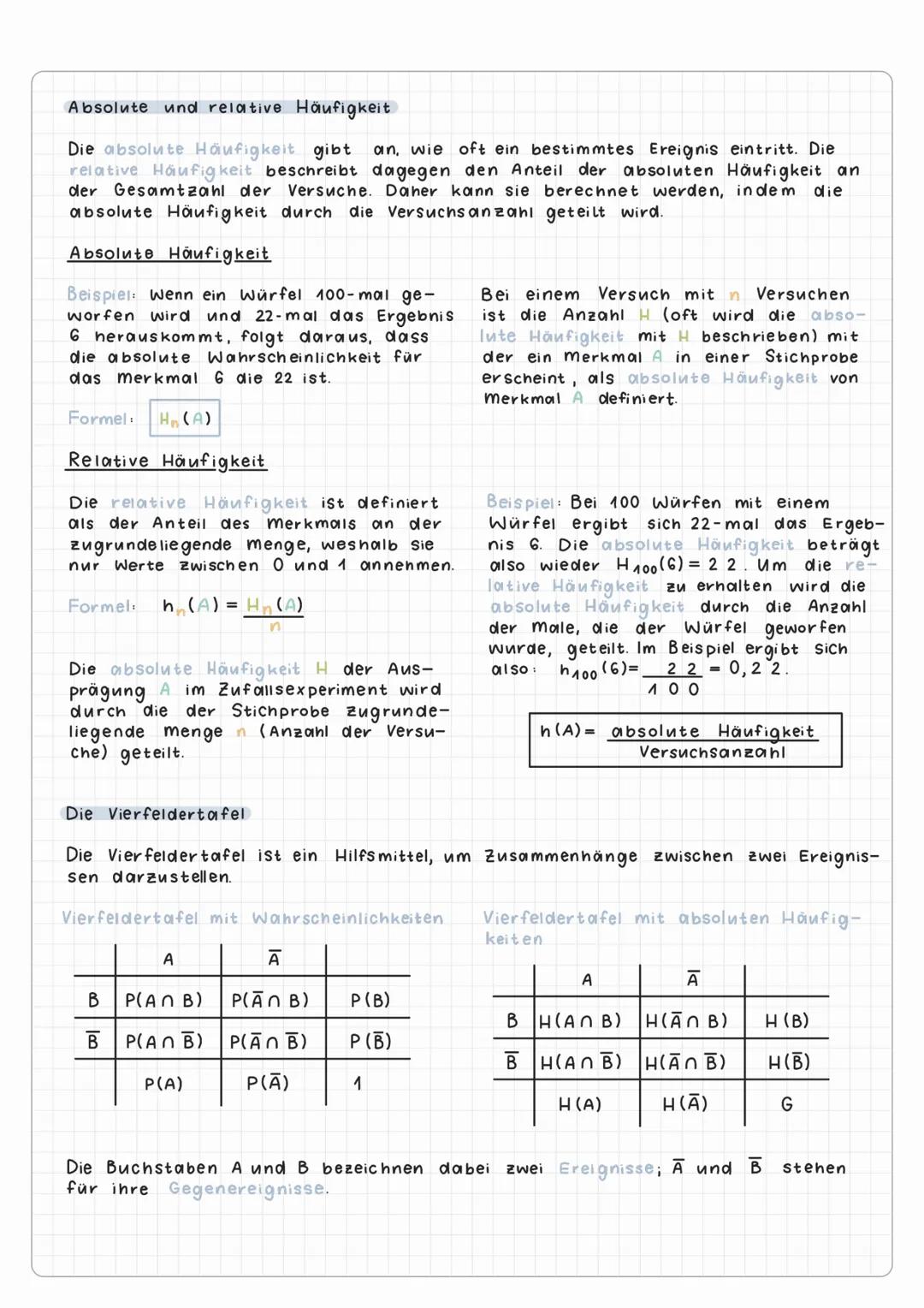 # Stochastik Grundlagen
Begriffe
Zufallsexperiment
- Ablauf ist geplant und wiederholbar
- Ergebnis ist in allen verschiedenen Mög-
lic