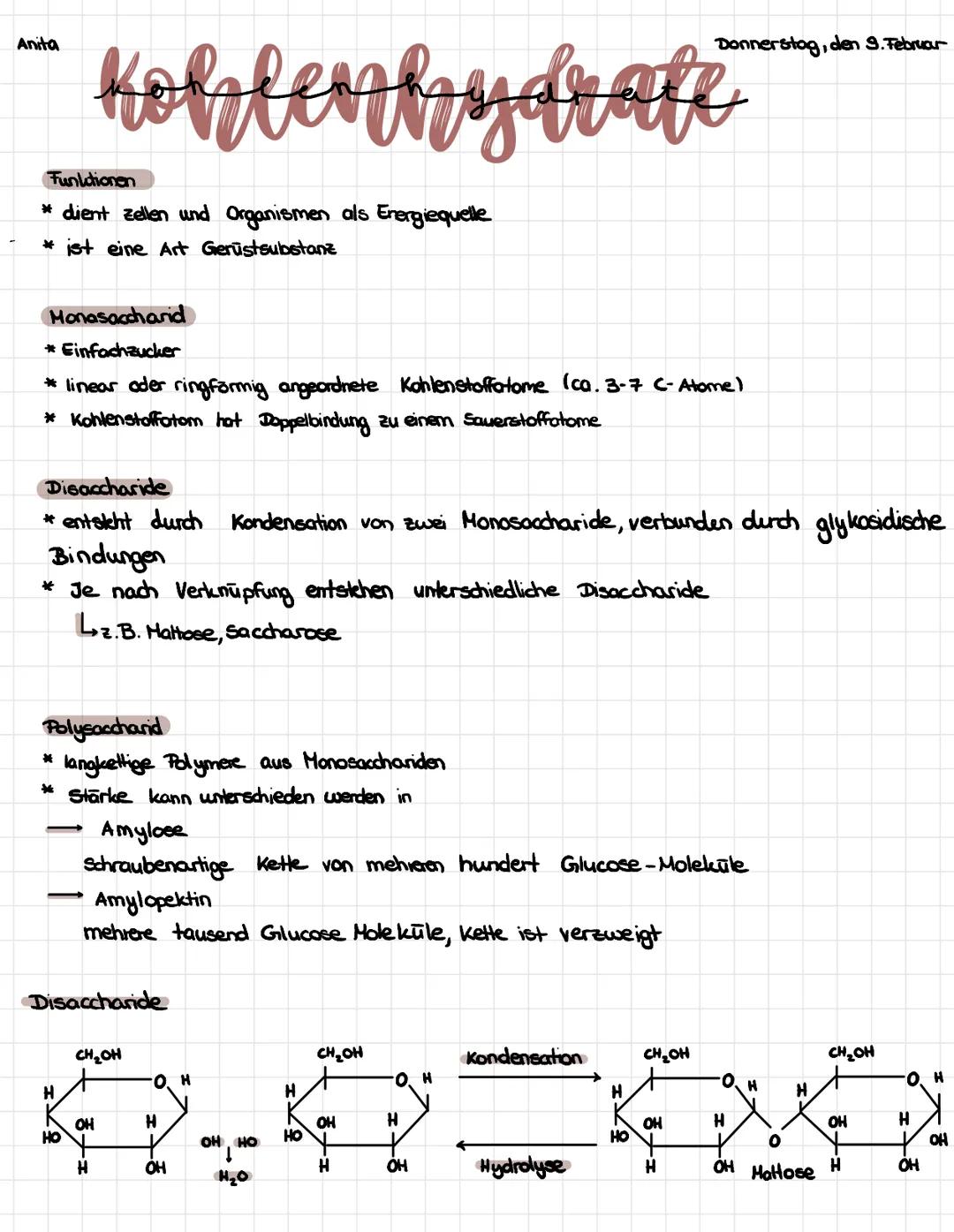 Anita
Funktionen
* dient zellen und Organismen als Energiequelle
* ist eine Art Gerüstsubstanz
Monasaccharid
* Einfachzucker
* linear oder r