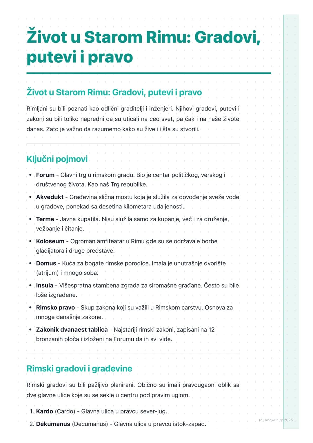 # Život u Starom Rimu: Gradovi,
putevi i pravo
Život u Starom Rimu: Gradovi, putevi i pravo
Rimljani su bili poznati kao odlični graditelj