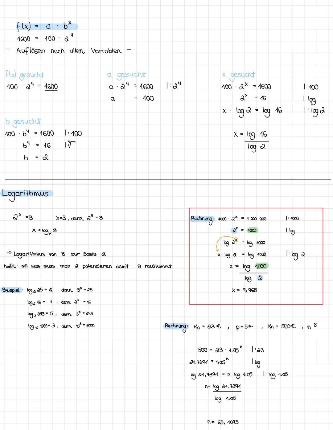 Wachstumsprozesse werden oft mit Exponentiellfunktionen beschrieben
6x
Wachstumsfunktion
f(x) = a
Lineares Wachstum :
Lineare Abnahme:
(Zerf