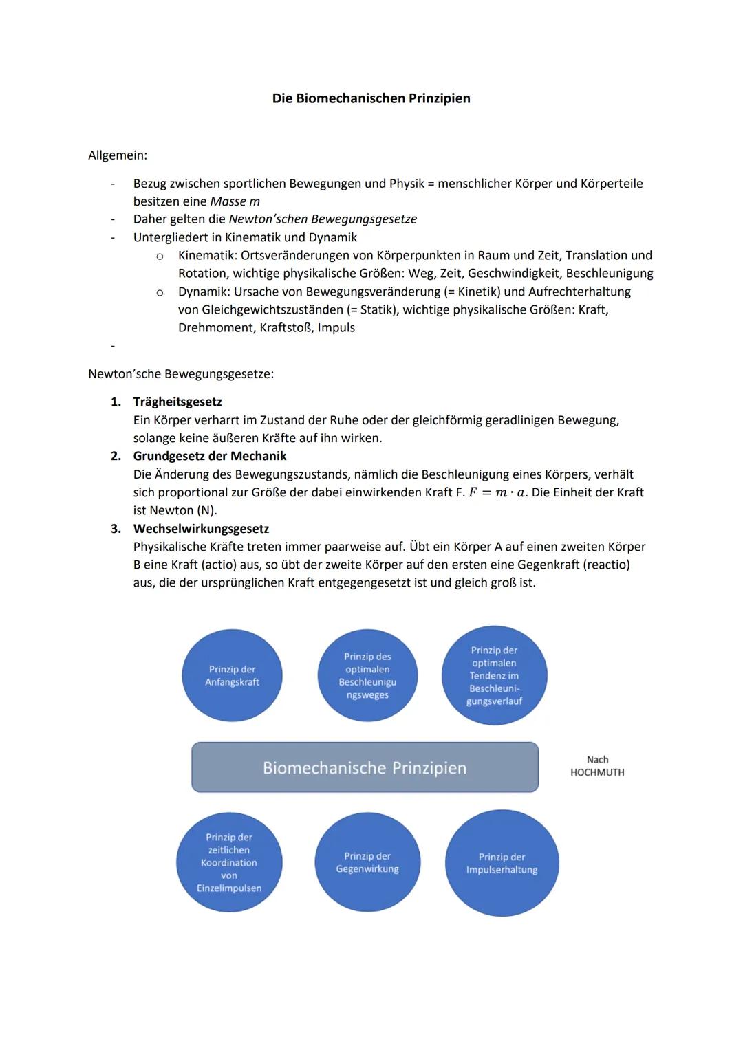 # Die Biomechanischen Prinzipien
Allgemein:
- Bezug zwischen sportlichen Bewegungen und Physik = menschlicher Körper und Körperteile
besit