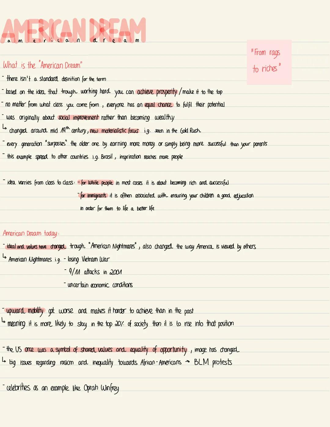 AMERICAN DREAM
What is the "American Dream"
- there isn't a standard definition for the term
- based on the idea that trough working hard yo