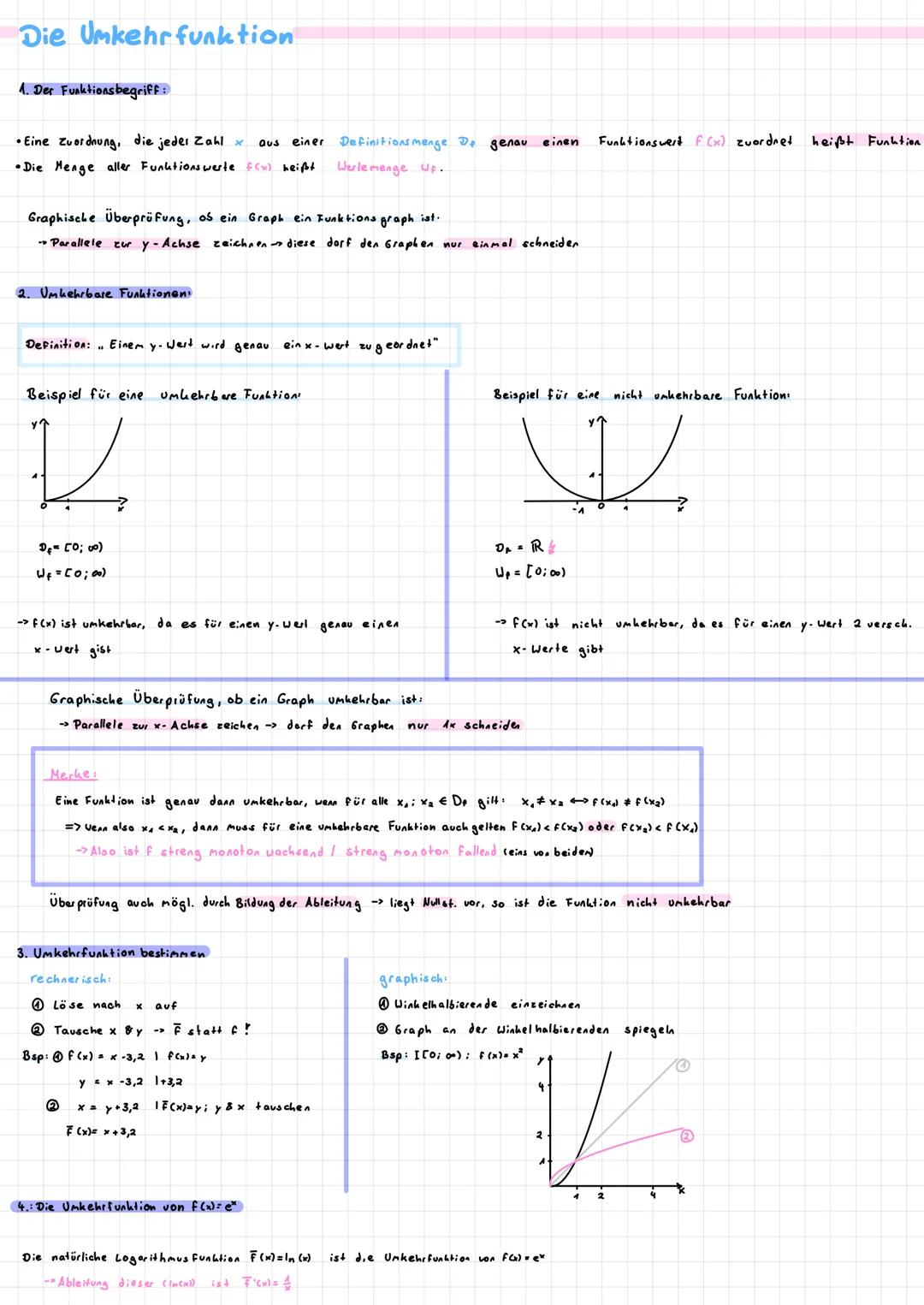 Die Umkehr funktion
1. Der Funktionsbegriff:
•Eine Zuordnung, die jeder Zahl
aus einer
•Die Menge aller Funktionswerte f(x) heißt
Graphische