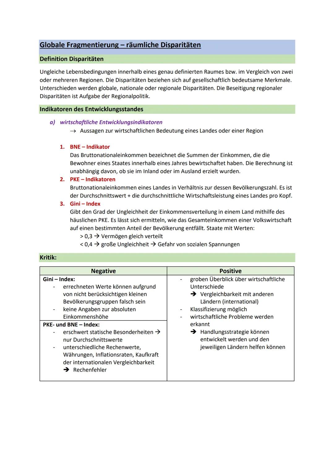 Globale Fragmentierung - räumliche Disparitäten
Definition Disparitäten
Ungleiche Lebensbedingungen innerhalb eines genau definierten Raum