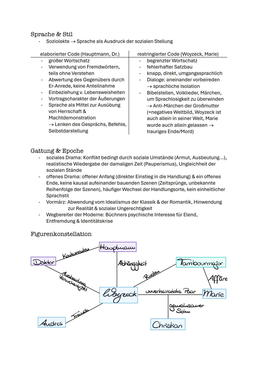 Woyzeck
Georg Büchner, 1879
Gattung: soziales Drama, Tragödie
Genre: Dramenfragment
Epoche: Vormärz, Realismus
Inhalt
spielt zu Lebzeiten Ge