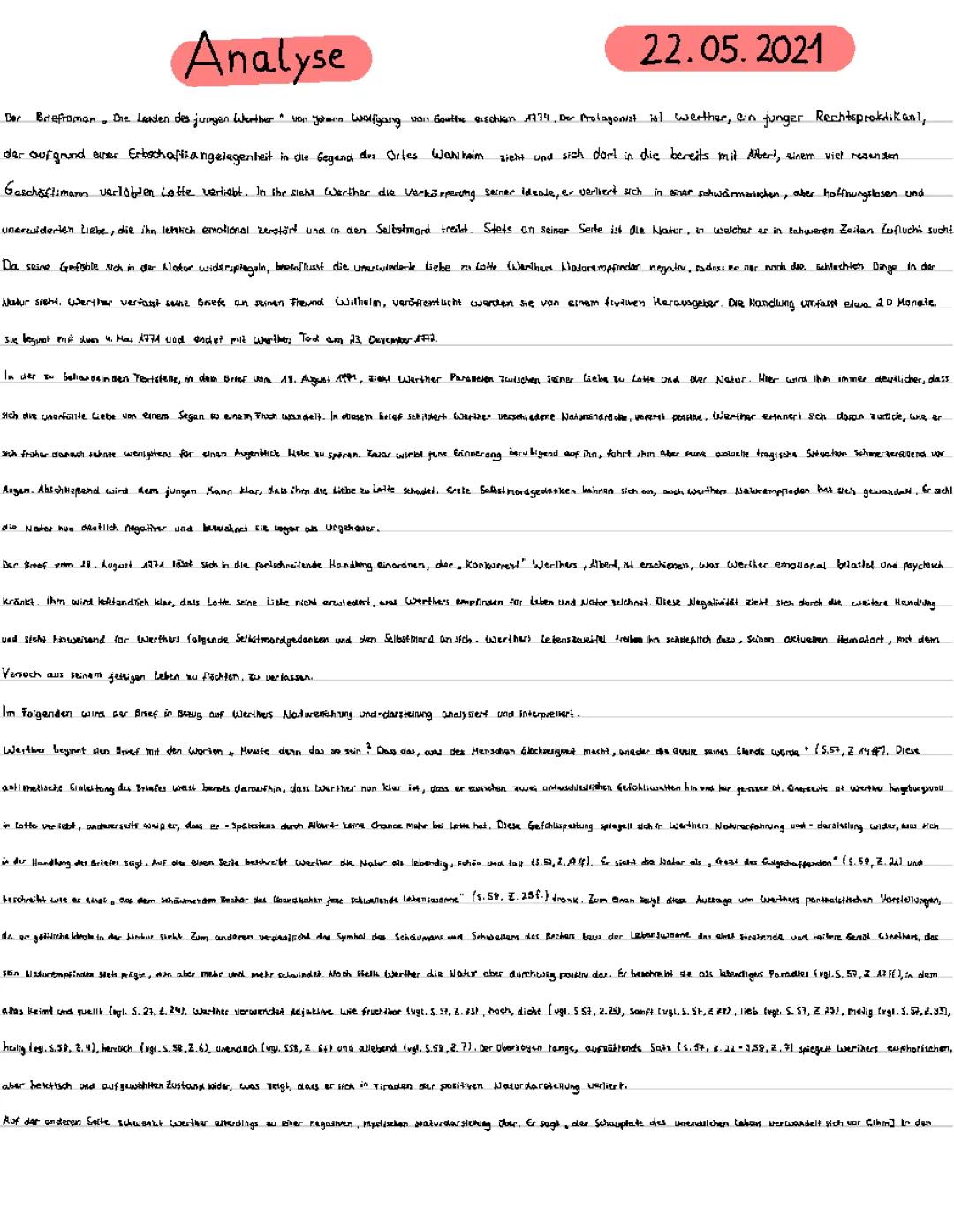 Analyse die Leiden des jungen Werther (18.08.1771)