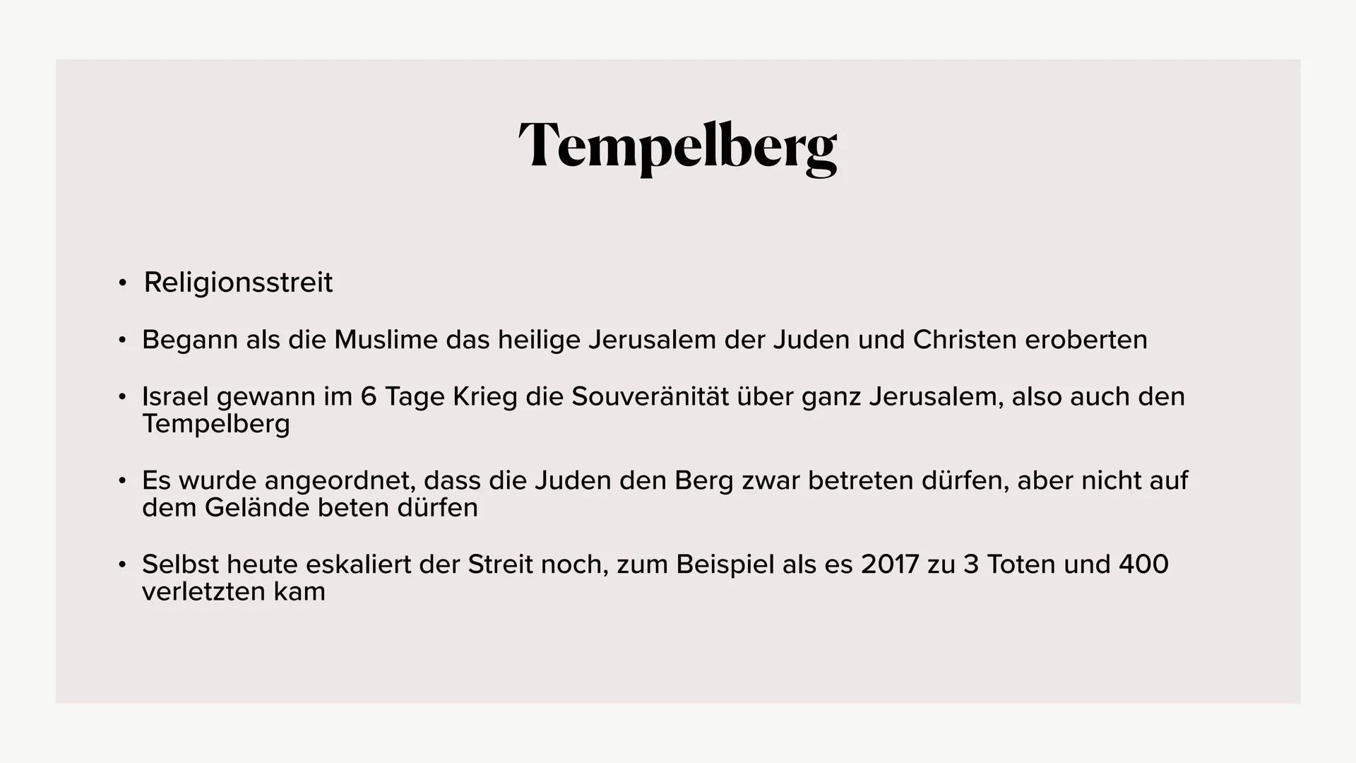 Jerusalem heute
Amina, Fiona, Luisa, Nele ●
●
●
●
Generelle Informationen
Die Rolle im Judentum und Islam
Der Tempelberg
• Die Klagemauer
Ch