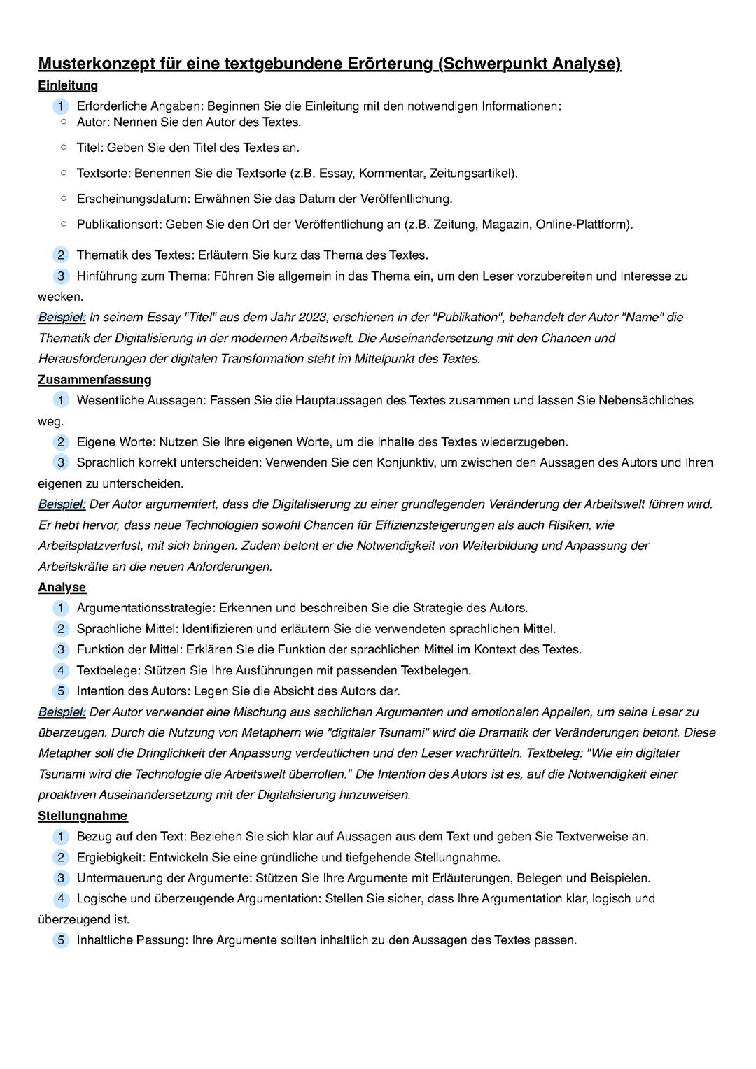 textgebundene Erörterung (Schwerpunkt Analyse)