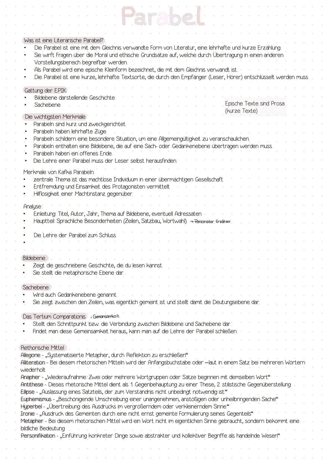 Parabel
Was ist eine Literarische Parabel?
Die Parabel ist eine mit dem Gleichnis verwandte Form von Literatur, eine lehrhafte und kurze Erz