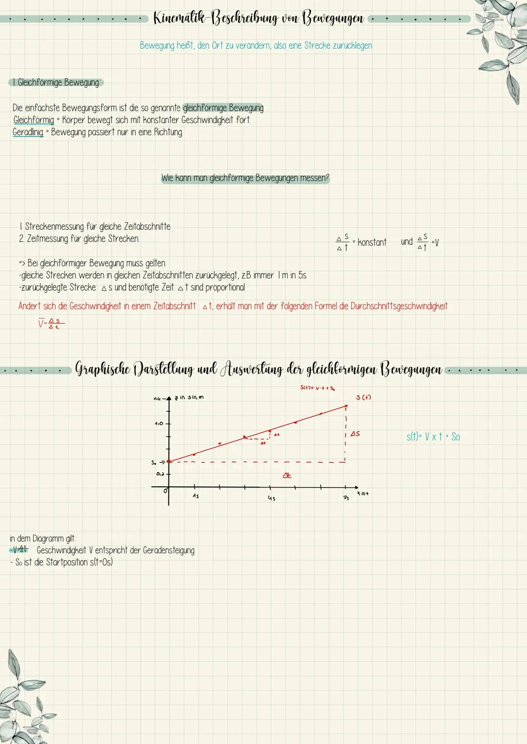Physik - Bewegungen Kinemalik Beschreibung von Bewegungen
Bewegung heißt, den Ort zu verändern, also eine Strecke zurücklegen
Gleichförmige
