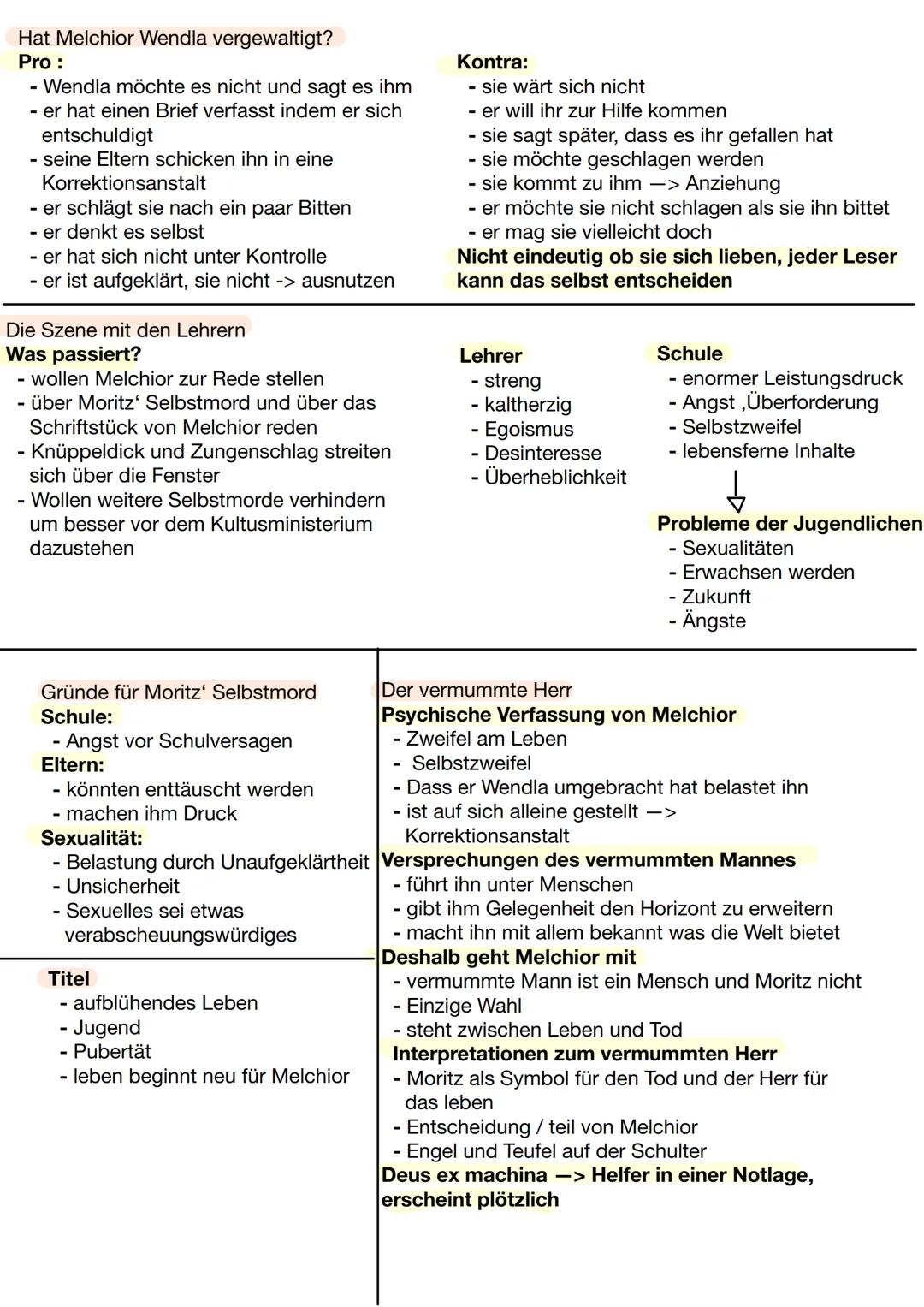 Hat Melchior Wendla vergewaltigt?
Pro :
- Wendla möchte es nicht und sagt es ihm
- er hat einen Brief verfasst indem er sich
entschuldigt
se