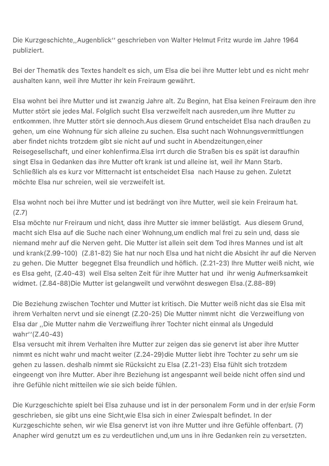 Die Kurzgeschichte,,Augenblick’’ geschrieben von Walter Helmut Fritz