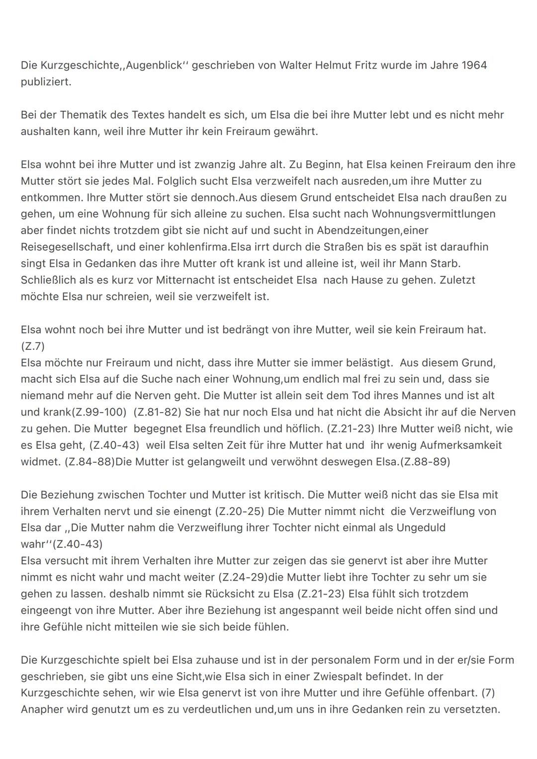 Die Kurzgeschichte,,Augenblick" geschrieben von Walter Helmut Fritz wurde im Jahre 1964
publiziert.
Bei der Thematik des Textes handelt es s