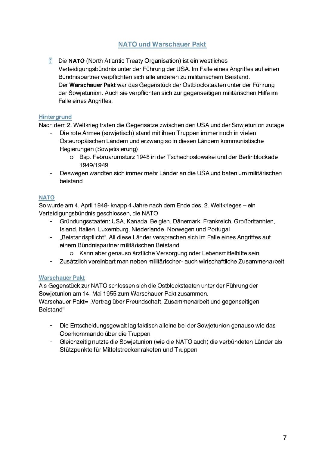 NATO und Warschauer Pakt