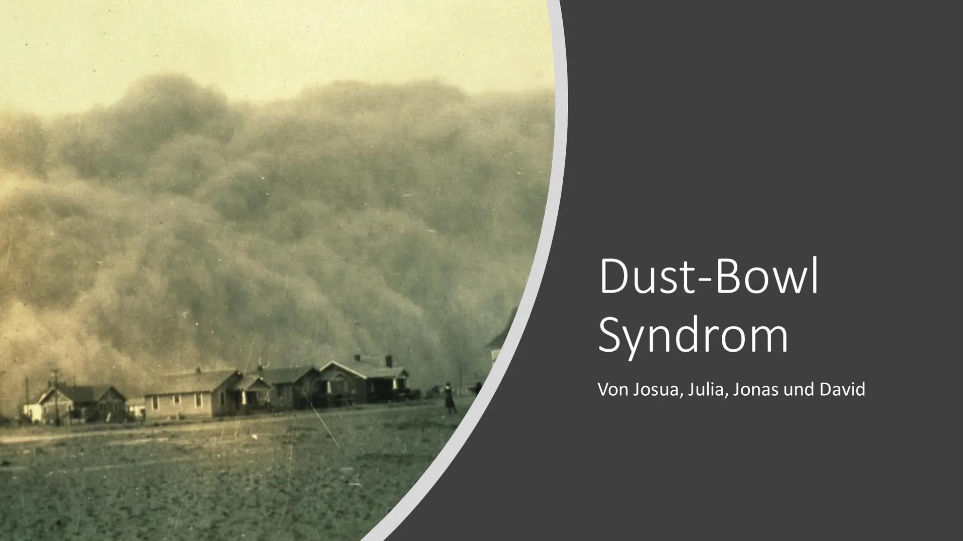 Handout - Dust-Bowl-Syndrom von David, Jonas, Josua und Julia
Definition: Dust-Bowl bedeutet soviel wie Staubschüssel und steht Sinnbildlich