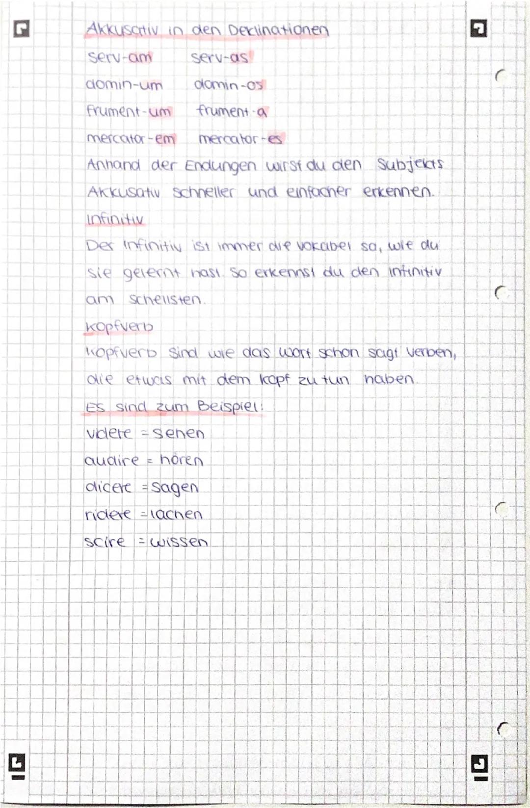 Akkusativ mit Infinitiv (ACI)
Plinius periculum imminere scit =
Plinius weiß, dass eine Gefahr droht.
Der ACI kommt haufig vor. Meist nach V