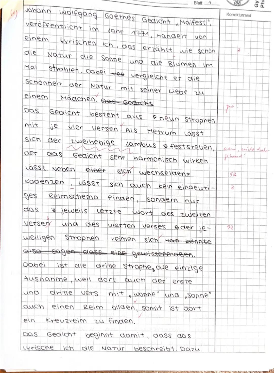 E2 Deutsch (Schmitt)
Name: Jessica Jesberg
Datum: 27 05.2025
Thema: Lyrik des Sturm und Drang
M
Johann Wolfgang Goethe: Maifest (1771)
Klaus